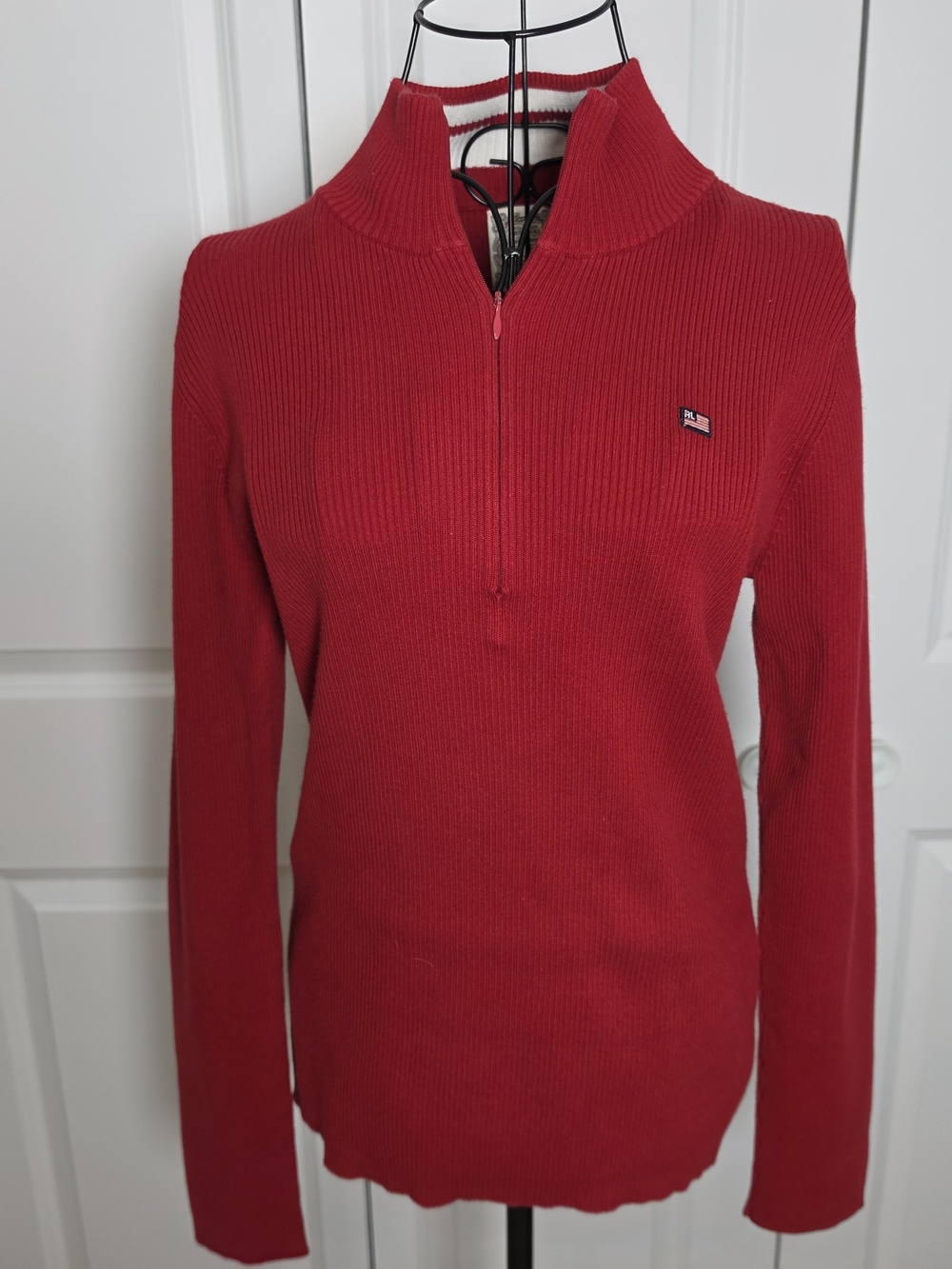 Vintage Polo Jeans Co Ralph Lauren Red Quarter Zip Sweater L Y2K